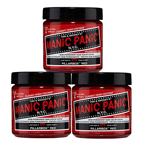 MANIC PANIC Classic Pillarbox Red Semi Permanent Hair Color - True Red Hair Dye for Women & Men That Lasts 4-6 Weeks - Vegan, Ammonia & Cruelty-Free - Create & Mix Custom Shades (4oz / 3pk)