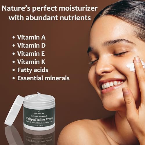 Whipped Beef Tallow Cream for Skin Care ? Grass Fed & Grass Finished ? 100% Natural Moisturizer for Sensitive Skin ? Handmade Face & Body Lotion ? Unscented & Odorless ? 1.4 oz.