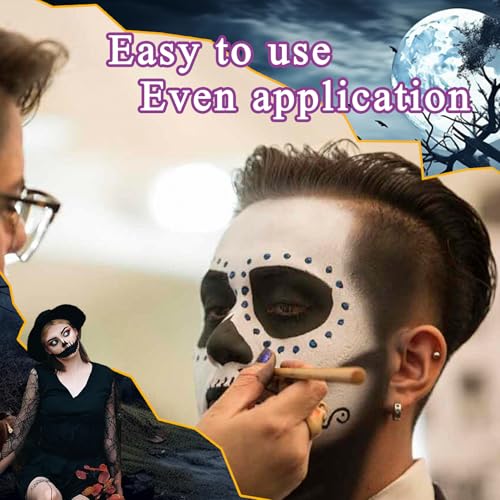 Black White Face & Body Paint Set,Professional Oil Based Face Painting Kit with 2 Brushes,Halloween SFX Makeup Palette Kit for Skull Costume Party Skeleton Cosplay Clown Art Theater