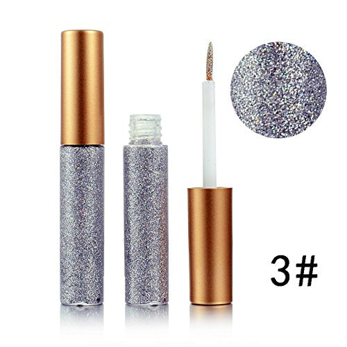 Liquid Glitter Eyeliner 3 Color Metallic Glitter Sparkling Eyeliner Face Eye Cosmetic Glow Shimmer Makeup Glitter Eye Shadow Long Lasting Sparkling Eye Shadow Gold Brown,Silver and Pink