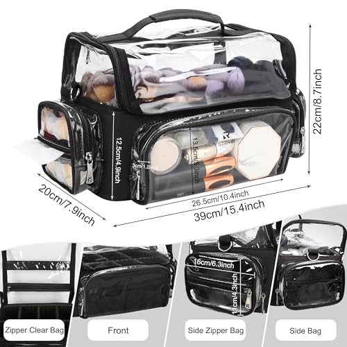 TANTO Makeup Brush Case, Clear Extra Large Cosmetic Organizer Holder Professional Makeup Artist Train Case with Adjustable Dividers&Strap Portable Makeup Brush Holder (02A-Black£¨XX Large£©)