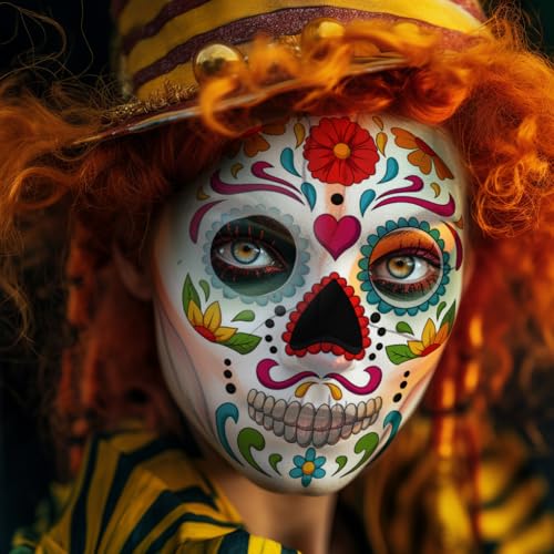 9-Pack Day of the Died Skeleton Face Temporary Tattoo Stickers ? Perfect for Halloween, D?a de los Muertos, and Cosplay for Adults and Kids