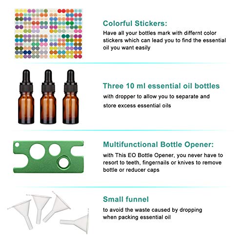 FITNATE 70 Bottles EVA Essential Oil Case Shockproof, Waterproof and Durable, Holding up to 5/10/15 ml Bottles, Essential Oils Travel Case with Bottle Opener, Colorful Stickers and Funnel