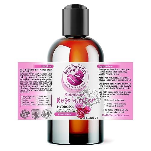 Bella Terra Oils - Rosewater Spray 8oz - Crafted from the Heart of Roses, Subtle Face and Hair Refreshment, Pure Bulgarian Rose Essence