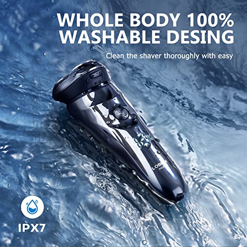Electric Razor for Men, 3D Rechargeable Waterproof IPX7 Electric Shaver for Men Wet & Dry, Cordless Rotary Razor with Beard Pop-up Trimmer, 1 Hour Fast Charging, 4D Floating Head