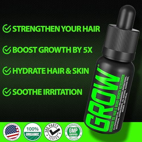 Beard Growth Kit w/GROW XXL Beard Oil/Serum for Facial Hair Growth for Men + 100% Lifetime Replacement Boar Bristle Brush + 2X Thickening Biotin Mustache Wax & Balm for Men - Formulated in America