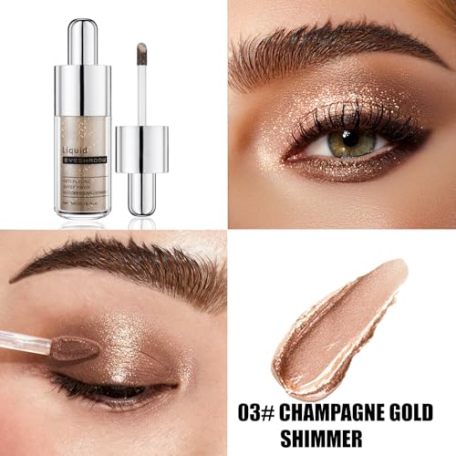 Champagne Gold Shimmer Liquid Eyeshadow, Longwear Waterproof Eye Shadow Cream,Buildable Highly Pigmented Blendable Eye Makeup,Vegan Cruelty-Free Paraben-Free for Older Women Stage makeup 03#