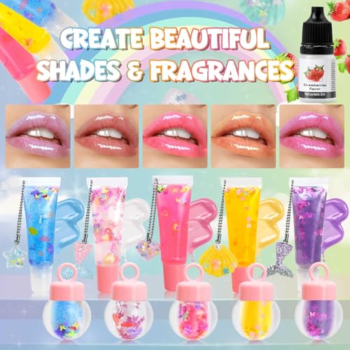 Jcoos Lip Gloss Making Kit - 73PCS Keychain DIY Lip Gloss, Shimmery Moisturizing Lip Glaze Handmade Set, Fun Craft Kit for Beginner, Women, Kids, Tween, Preteen, Teens Girl Gifts Trendy Stuff