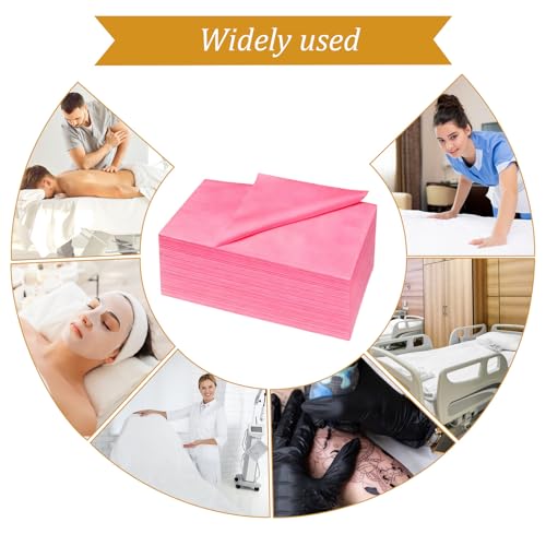 100PCS Disposable Bed Sheets 31" X 71" Massage Table Sheets Waterproof Spa Sheet Non Woven Fabric Spa Bed Cover Breathable for Massage Beauty Tattoos Hotel Travel-Pink