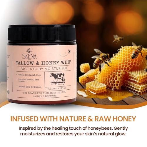 Grass-Fed Beef Tallow Moisturizer with Honey & Beeswax ? Whipped Tallow Face Cream for Deep Hydration ? Natural Face & Body Balm for Dry, Sensitive Skin ? 4.2 oz for Men & Women