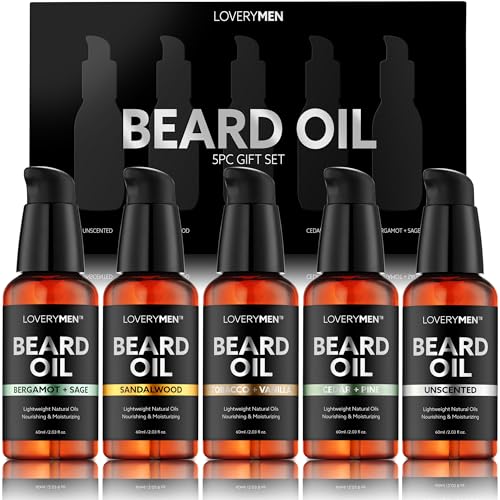 Deluxe Beard Oil for Men - Sandalwood, Tobacco Vanilla, Bergamot Sage, Cedar Pine, Unscented Fragrances, Natural Mens Beard Oil Kit With Argan & Jojoba Oil, Beard Softener Grooming Mens Beard Care