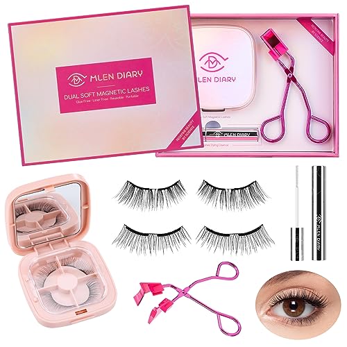 Dual Magnetic Eyelashes, Magnetic Eyelashes Without Eyeliner 4D Natural Look Reusable Easy to Wear, Soft Magnets False Eyelashes with Applicator No Glue, Charming Queen