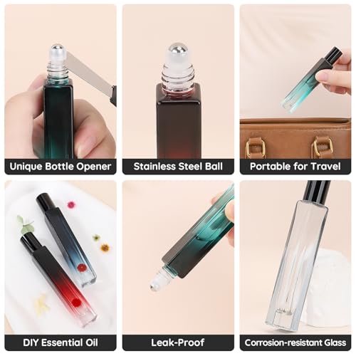 Segbeauty 0.34oz Mini Glass Roller Bottles for Perfume, 10pcs Refillable Roll On Bottles for Essential Oils with Dropper, 10ml Small Travel Containers for Cosmetic Liquid Eye Essence Liquids