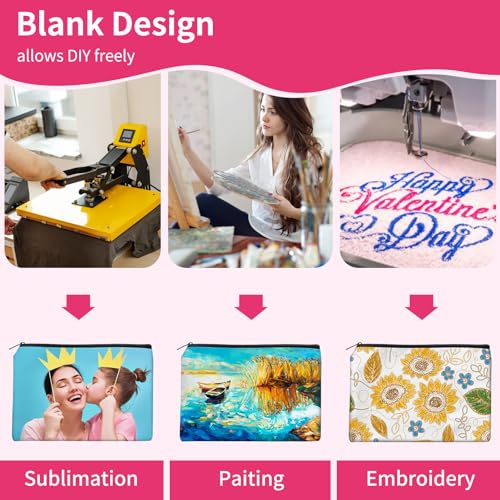 AMDAILY 50Pcs Sublimation Blank Canvas Makeup Bags, Bulk Blank DIY Heat Transfer Cosmetic Makeup Bags w/Black Zipper Gift Box for Bridesmaid Makeup Bag Travel Toiletry Pouch Storage, Easter Craft