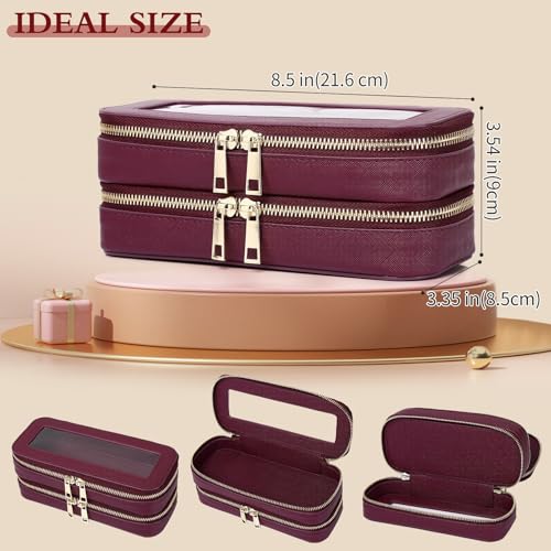 Pinkmik Double Layer Makeup Bag Makeup Brush Case Waterproof Travel Cosmetic & Toiletry Bag Purse Organizer and Car Essentials for Women (X/Burgundy, Double SLIM)
