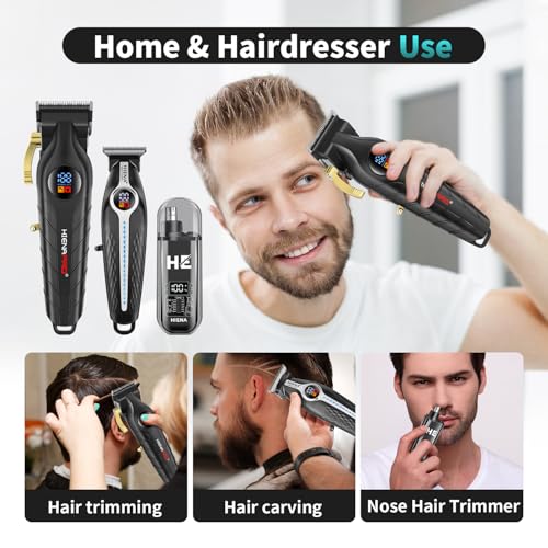HIENA PRO Professional Hair Clippers for Men, Electric Hair Clipper Set for Barber Kit £¬Hair Clipper and Trimmer Set£¬Full Barber Clipper Set with LED Display Gifts Mens (Silver)