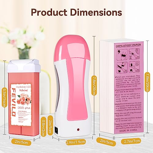 Hair Removal Kit for Hair Removal for Women and Men with Strip, Roll On Wax Kit with 2 Rose Soft Wax Cartridge & 100 Non-Woven Wax Strips, at Home Waxing Kit for Women, Soft, Pink