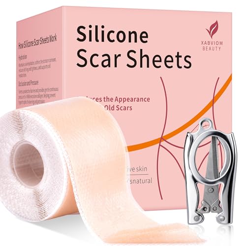 Silicone Scar Sheets (1.6"x 118" Roll-3M) - Silicone Scar Tape for Scar Removal Treatment, Reusable Strips for C-Section, Keloid, Burn, Acne, and Surgical Scars with Folding Scissors