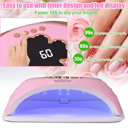 UV LED Nail Lamp for Two Hand, 248W Large Space UV Light for Nails,45 LED Beads and Professional Manicure Nail Lamp with Automatic Sensor (Pink)