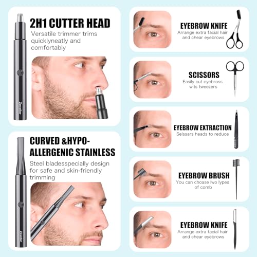 Electric Eyebrow & Nose Hair Trimmer, 7-in-1 Precision Grooming Kit: Eyebrow Trimmer, Nose Trimmer, Razor, Scissors, Tweezers | All-in-One Tool