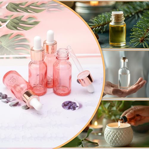 JIUWU 20Pcs 20ml Glass Dropper Bottles, Pink Sample Dropper Tincture Bottles Vials with Glass Eye Pipette for Essential Oil Perfume Scent Liquid