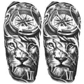2 Sheets Realistic Animal Temporary Tattoos Stickers Gray Compass Lion Designs For Men Waterproof Arm Leg Fake Body Art, Gym & Parties Bold Masculine Decals