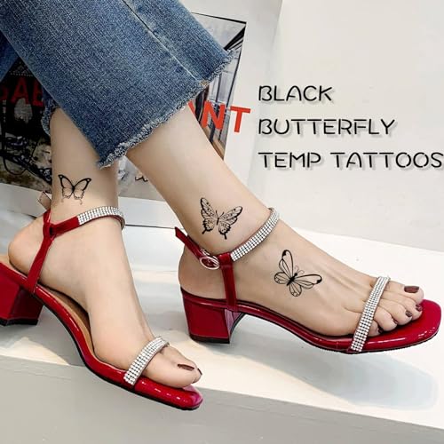 30 Sheets Butterfly Temporary Tattoos for Women Girls 3D Flower Sexy Fake Tattoo Stickers Waterproof Body Art Black Temp Tattoo Paper (Black Butterfly)