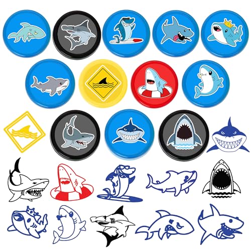 36PCS Shark Party Favors - 24PCS Temporary Tattoos & 12PCS Stamps - Ideal Beach Ocean Animal Themed Birthday Card Decorations Supplies Goodie Bag Cute Rewards for Boys Girls Classroom Gifts