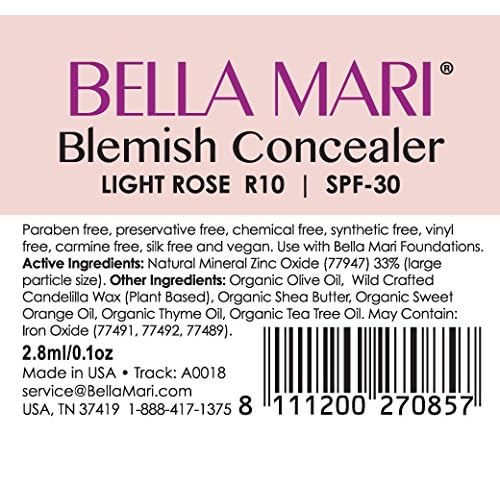 Natural Blemish Concealer Stick by Bella Mari (Light Rose T10) - Made with Organic Ingredients - No Toxic Synthetic Chemicals - TSA-Approved Travel Size