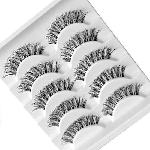 KSYOO Lashes Wispy Natural False Eyelashes Cat Eye Lash Strips Soft Fake Eyelash D Curl Strip Lashes Lightweight Wispy Eyelashes Thin Clear Band Comfortable with Natural Looking