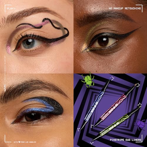 NYX PROFESSIONAL MAKEUP BEETLEJUICE Pinstripe Duo Eye Liner, Dual-Ended Black Liquid Eyeliner + Green Chrome Eyeliner