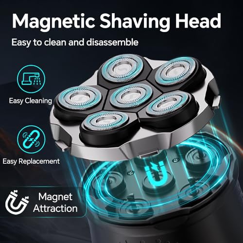 Electric 6D Floating Head Shavers for Bald Men, Magnetic Rotary Shaver for Men Face,Wet Dry IPX6 Men's Razor, LED Display Rechargeable with USB-C Charge