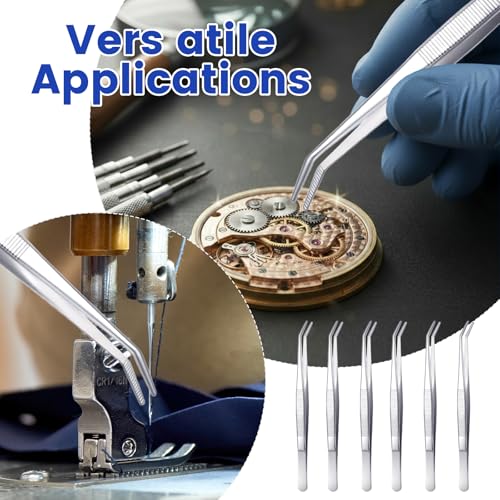 30 Pcs Stainless Steel Tweezers, Curved Serrated Tip Multipurpose Forceps, Crafting Sewing Machine Tweezers Bulk, Silver