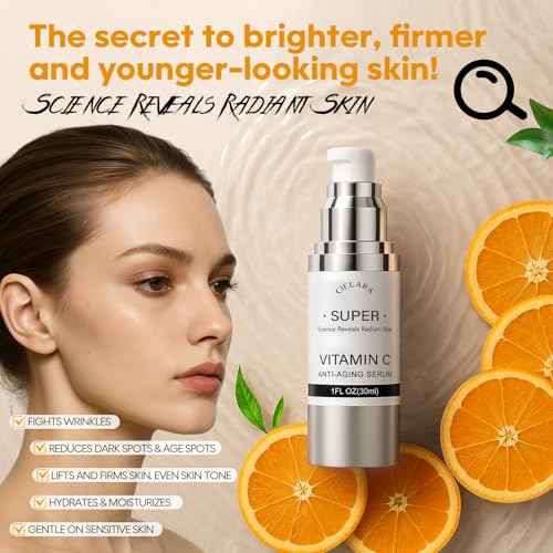 Super Vitamin C Serum, 20% Vit C Anti Aging & Wrinkle Retinol Face Serum With Hyaluronic Acid, Vitamin E, Caffeine, Peptides For Women Face Fine Lines Wrinkle Dark Spots Brightening - 1 Fl Oz