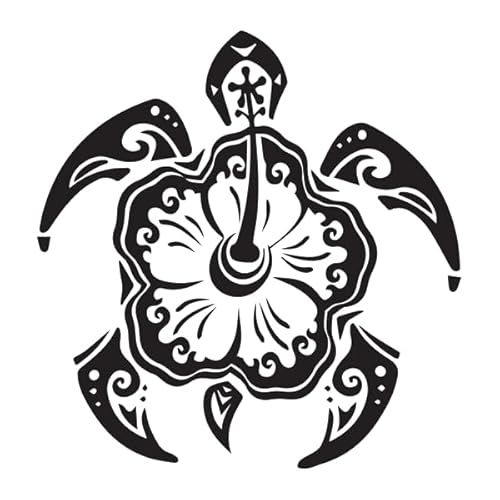 Polynesian Style Temporary Tattoos/Black and Metallic Gold Color/Sea Turtles - Sun - Hibiscus Designs (Turtle Trio 12pk)