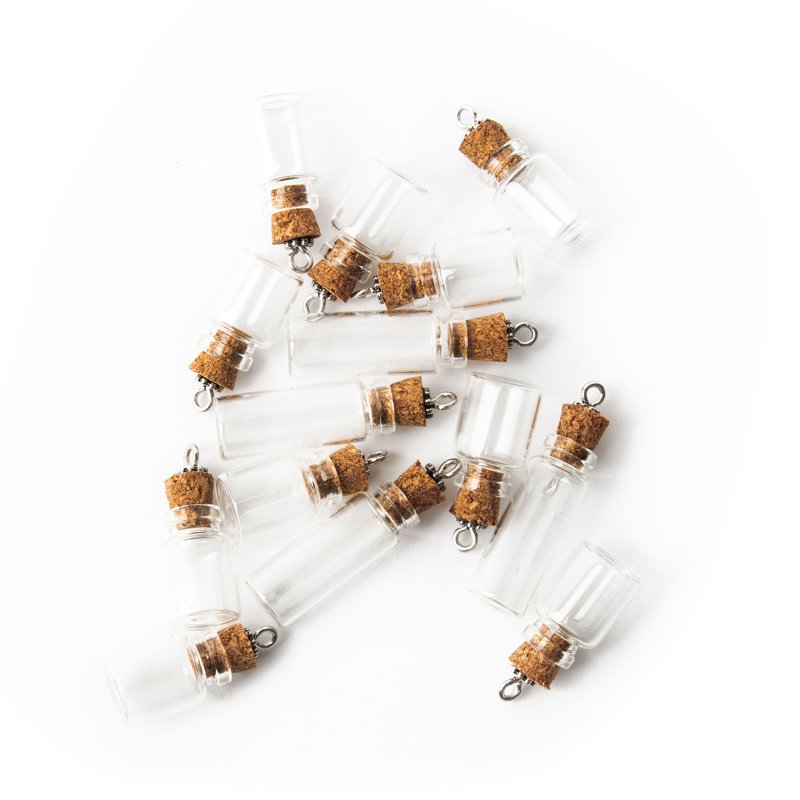 Mini Glass Bottle Charm Set for Jewelry Making - 15 Pieces, Unisex Craft Kit