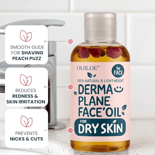 Dermaplaning Oil for Dry Skin - Hydrating Face Shaving Oil for Women - Safe for Acne Prone Skin - Non Comedogenic, Fragrance Free, Natural and Hypoallergenic for Pre & Post Dermaplaning 4oz by Ouiloe