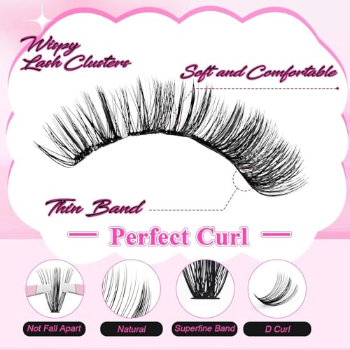 FADLASH Lash Clusters Kit 280PCS Individual Eyelash Clusters D Curl 8-16mm Eyelash Extension Kit with Lash Bond and Seal Lash Tweezer for Beginners (40D-0.07D-8-16mm KIT)