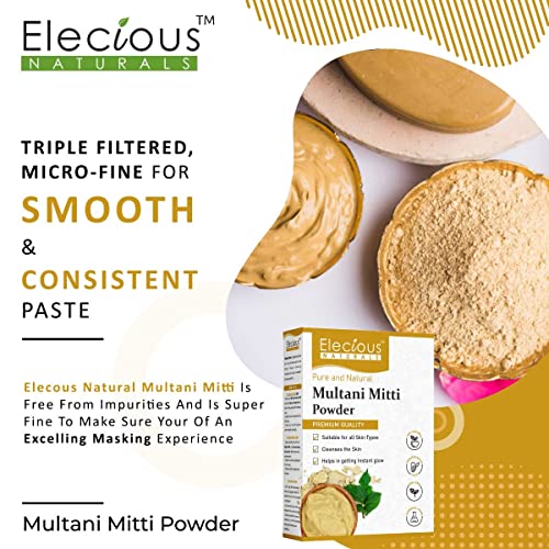 100% Natural Multani Mitti Powder for Exfoliating, Soothing, Nourishing, Smoothening Face, Skin and Hair Fuller's Earth, Bentonite Clay 200gm