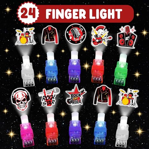 72 PCS Rock Party Favors ? 48 PCS Tattoos & 24 PCS LED Finger Lights Combo ? Birthday Goodie Bag Fillers, Party Supplies, Gifts Light Up Toys Glow In The Dark for Boys and Girls