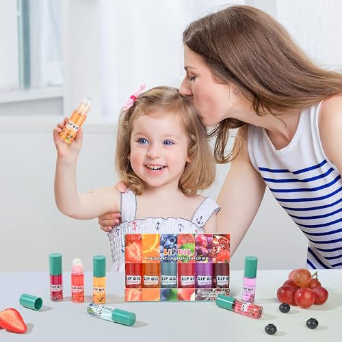 6Pcs Roll On Lip Gloss Set£¬Mini kids Lip Gloss Fruit Flavored£¬Moisturizing Lip Oil Make up for Teens and Girls£¬Hydrating Long Lasting Glossy,Christmas Party Favors Gift£¬Vegan & Cruelty-Free