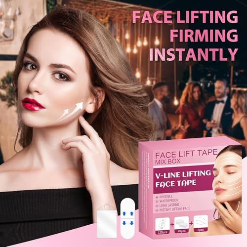 160PCS Face Lift Tape Invisible Face Tape Neck Lift Tape Lifting Instantly With String, Anti Wrinkle Facial Patches V-Shaped for Facial Wrinkles, for Dounle Chin Forehead Skin (Transparent)