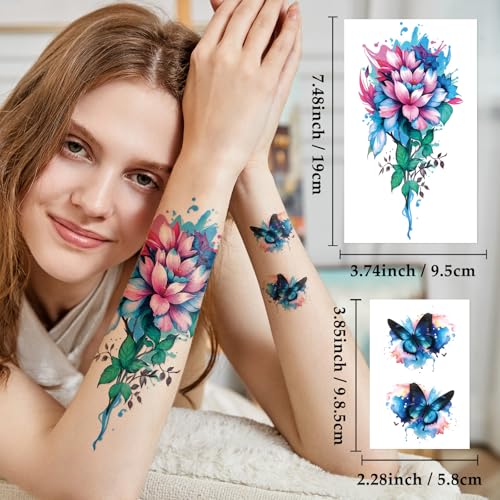 77 PCS Temporary Tattoos Adult Kids, 17 PCS Half Sleeve Flower Lion Tiger Wolf Cat Owl Parrot Large Fake Tattoos, 60 PCS Tiny Waterproof Realistic Body Tattoos Stickers for Women Girls