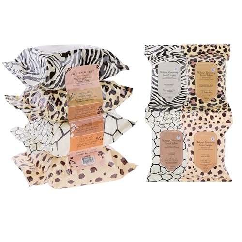 120pc Makeup Removal Wipes Variety Set | 4-Pack Skincare-Infused Makeup Remover Facial Cleansing Towelettes with Hyaluronic Acid, Niacinamide, Collagen, & Lactic Acid