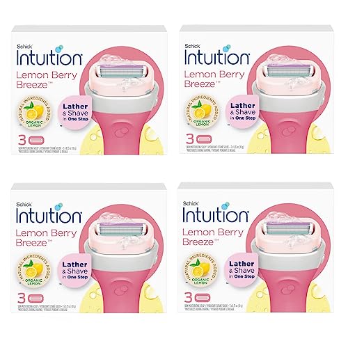 Schick Intuition Lemon Renewing Moisture Women Razor Refill Cartridges, New Version 2022 (Lemon 12 Count (4Pack))
