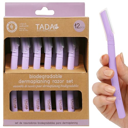 Biodegradable Dermaplaning Tool 12pk, Face Eyebrow Face Razors, Face Shaver & Exfoliating (Lavender)