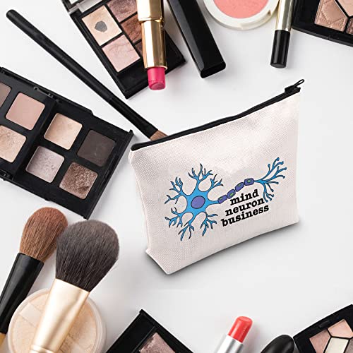 G2TUP Neuroscience Gift Mind Neuron Business Makeup Bag Neuroscientist Science Cosmetic Bag Neurology Nurse Gift Zipper Travel Bag (Mind Neuron Business White Bag)