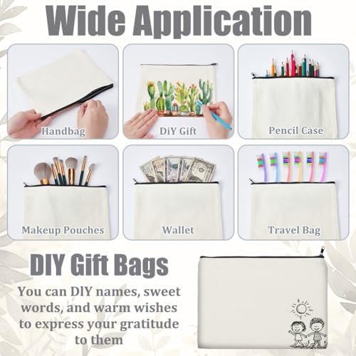 24 Pcs Canvas Blank Cosmetics Bags, 7.1 x 9.1 Inch Multi-purpose Cosmetic Bag with Zipper DIY Craft Canvas Zipper Pouch for Makeup Travel Stationary Storage, Beige