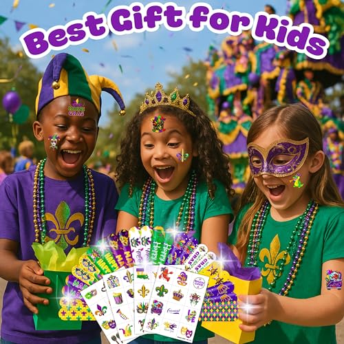 72PCS Holiday Fat Tuesday Party Favors - 48Tattoos & 24 Slap Bracelets - Fun Birthday Party Supplies, Baby Shower Gifts, Classroom Rewards & Nurse-Themed Decor for Kids