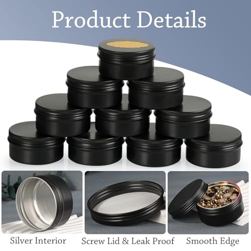 3oz Black Aluminum Tin Containers with Screw Lids, 40 Pack Refillable Cosmetic Jars, Round Salve Tins, Tea Cans, Bulk Food Storage Jars, Candle Travel Tins